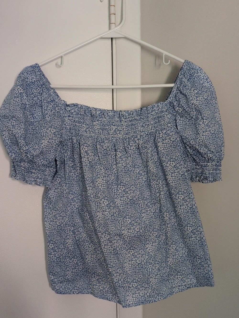 J. Crew Light Blue Floral Off-Shoulder Puff Sleeve Blouse